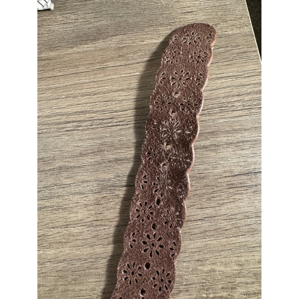 Cognac Brown Scalloped Floral Cutout Belt Silver Buckle 2XL Leather‎ Lining - Picture 5 of 12
